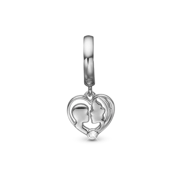 Christina berlock mor och dotter hjärta silver Med Vit Topaz, 6 mm Modell 610-S67