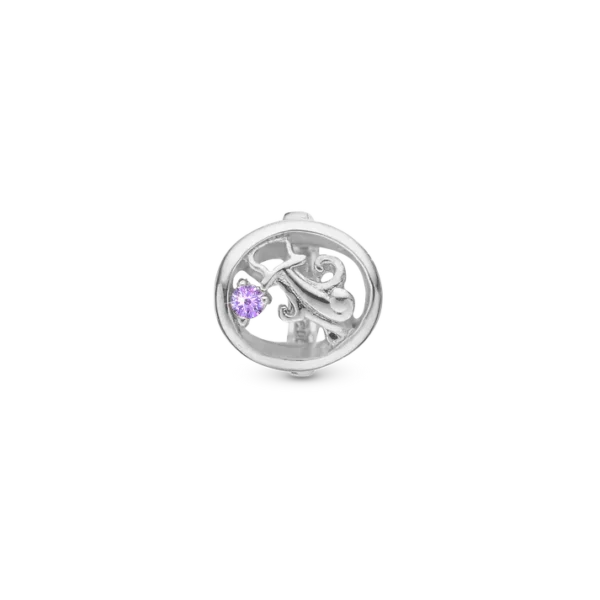 Christina berlock Vattumannen Zodiac Silver, med lila sten. 6 mm
