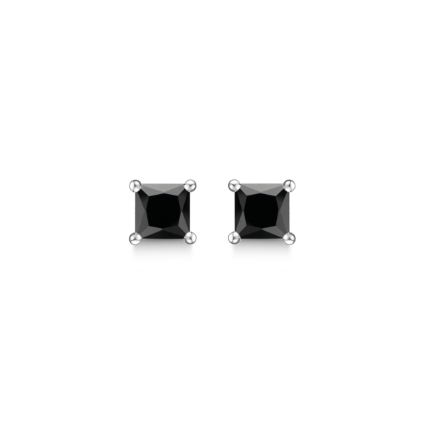 Silver öronproppar rodiumpläterade med svarta facetterade zirkoner i 4 klor. Mått: 4 mm.