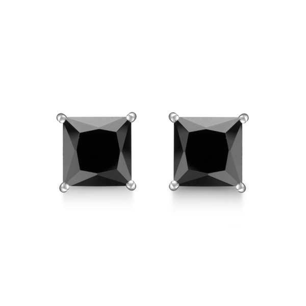 Silver öronproppar rodiumpläterade med svarta facetterade zirkoner i 4 klor. Mått: 7 mm.