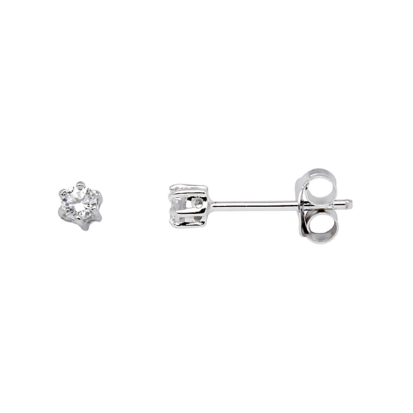 Silver öronproppar rhodiumpläterade med 3 mm facetterad zirkon i 6 klor. Mått: 3 mm.