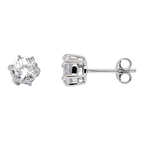 Silver öronproppar rodiumpläterade med 6 mm facetterad zirkon i 6 klor. Mått: 6 mm.