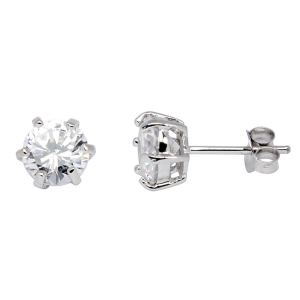 Silver öronproppar rodiumpläterade med 7 mm facetterad zirkon i 6 klor. Mått: 7 mm.