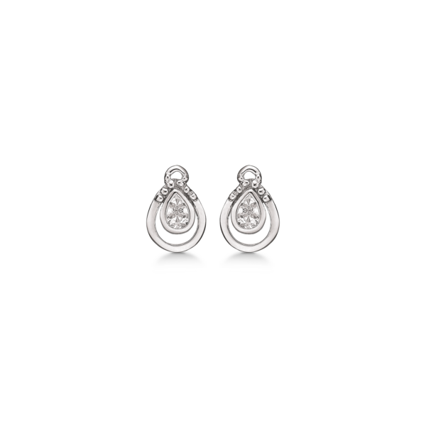 Silverörhängen rhodinerad droppe med liten droppe med facetterad zirkon.