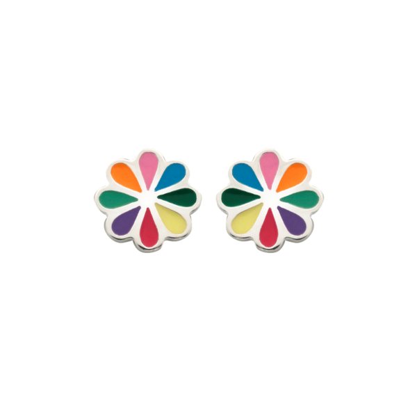 Silver örhängen blomma med flerfärgad blyfri emalj.