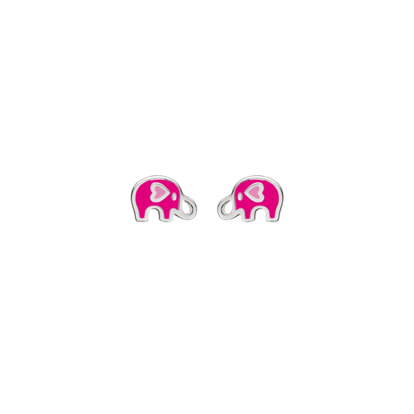 Silverörhängen elefant med hjärta i rosa och rosa blyfri emalj.
