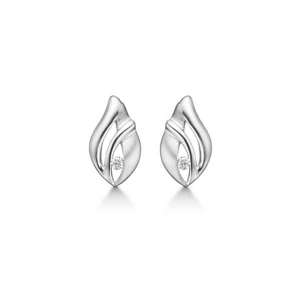 Silver öronproppar rodiumpläterade matta och glänsande öga med rosett och facetterad zirkon.