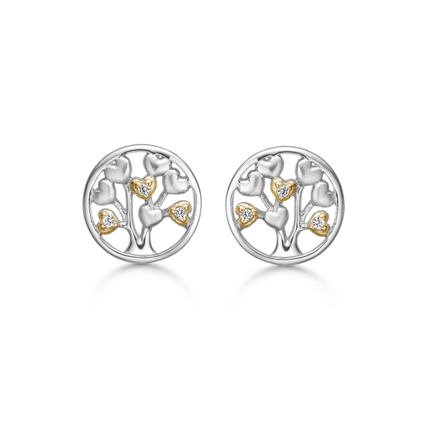 Støvring livets träd örhängen i silver, med zirkonstenar - Ø12 mm