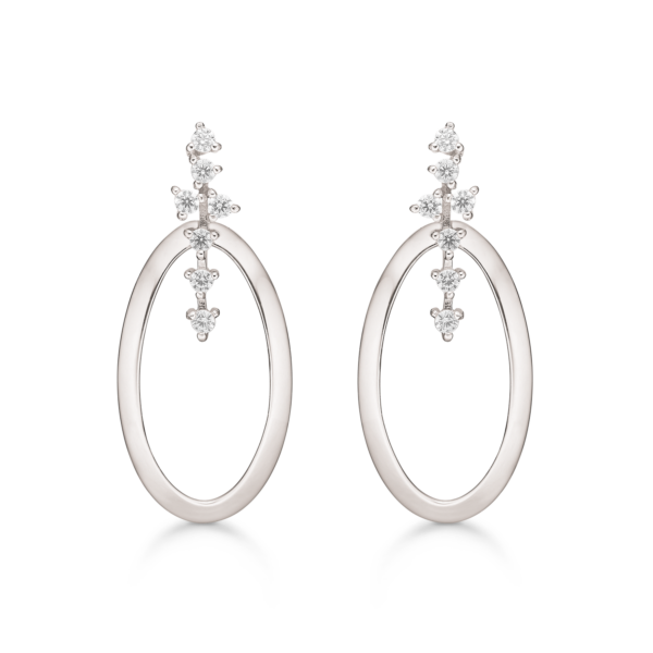 Öronproppar i silver rodiumpläterade ovala med facetterad zirkon.