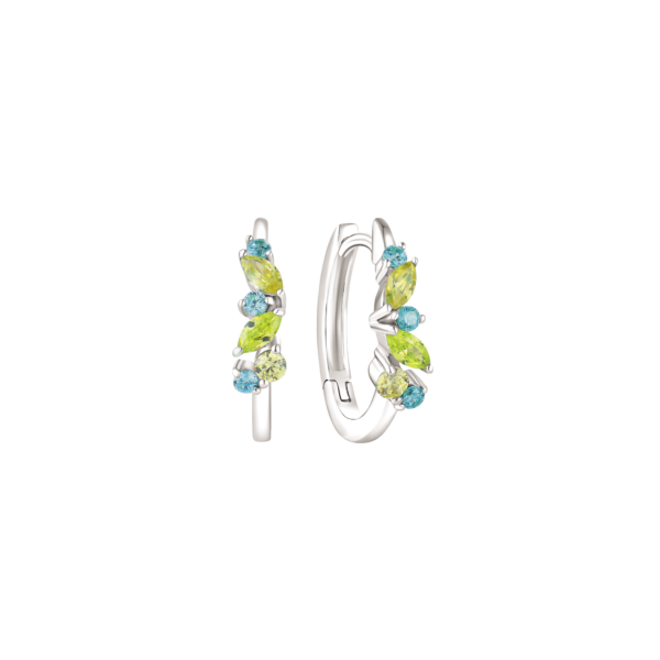 Hoop örhängen i silver, med grön peridot, blå topas och gul citrin ädelsten