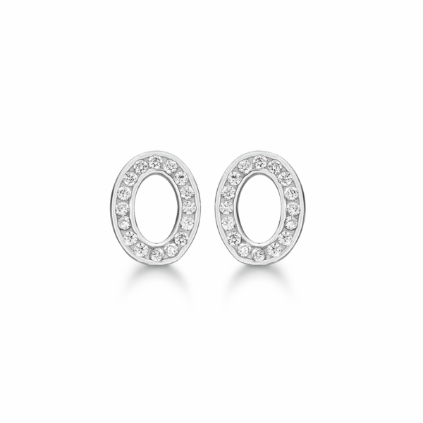 Silver öronproppar rodiumpläterade ovala med facetterad zirkon i kanten.