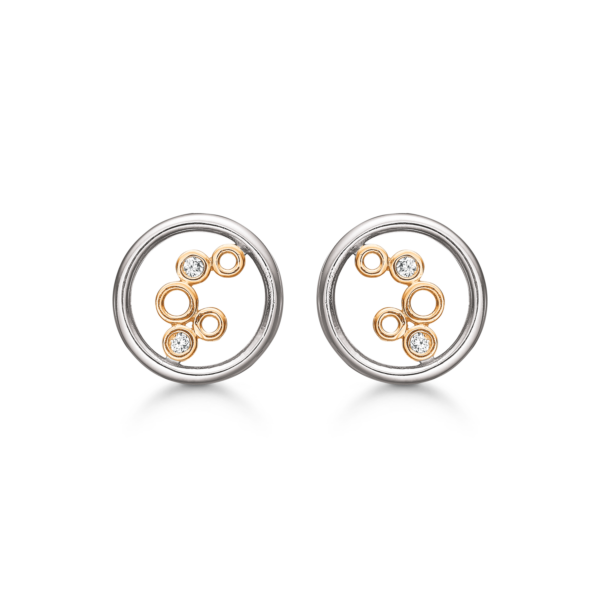 Öronproppar i silver rodiumpläterade/guldpläterade cirklar med facetterad zirkon.