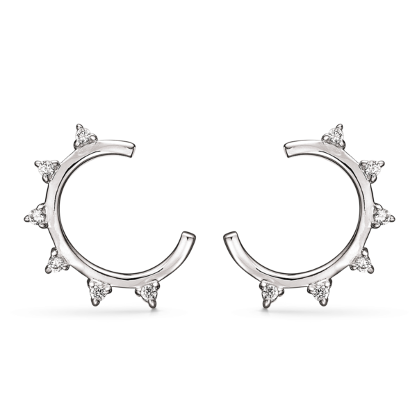 Silver öronproppar rodiumpläterade öppen cirkel med 11 facetterade zirkoner