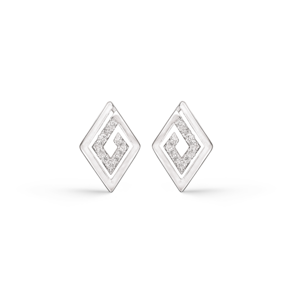 Silver örhängen rhodinerad dubbel fyrkant med facetterad zirkon i den lilla kvadraten.