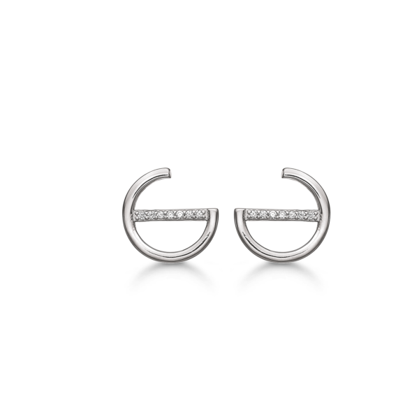 Silver öronproppar rhodiumpläterade 3/4 ring släta med en linje av facetterad zirconia i den.