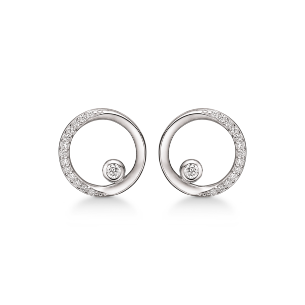 Silverörhänge rodiumpläterad cirkel med zirkoner på ena sidan och en stor i mitten.
