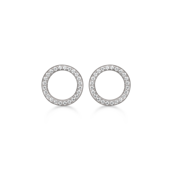 Silverörhänge rodiumpläterad cirkel med facetterad zirkon i kanten.