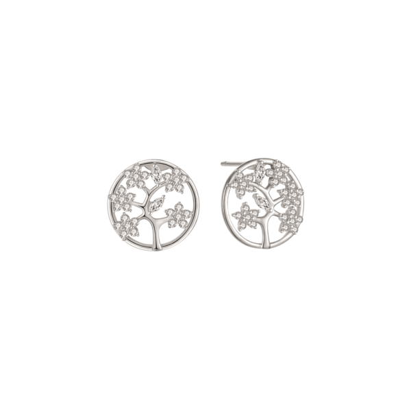 Livets träd Öronproppar i silver, med zirkonstenar. Mått: 17,3 x 2,4 mm