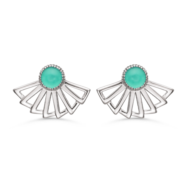 Silver öronproppar rodiumpläterad fläkt med grön sten