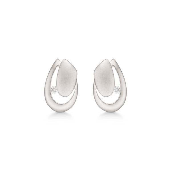 Silver öronproppar rhodinerad dubbel oval med facetterad zirkon.
