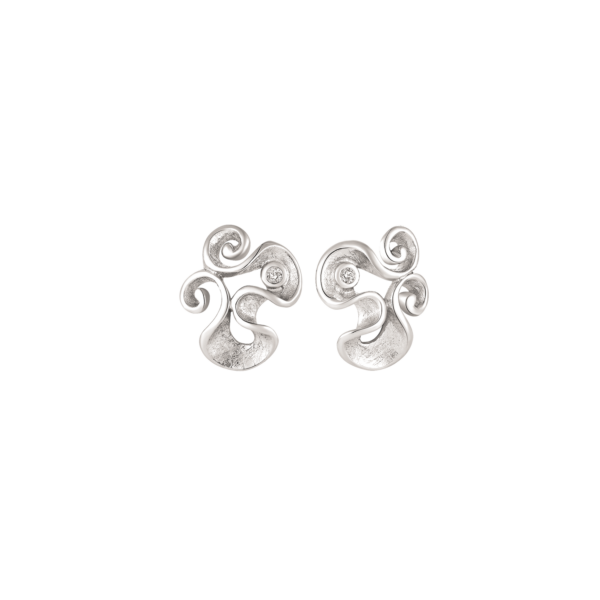 Silver örhängen brutna matta och glänsande rosetter med zirconia