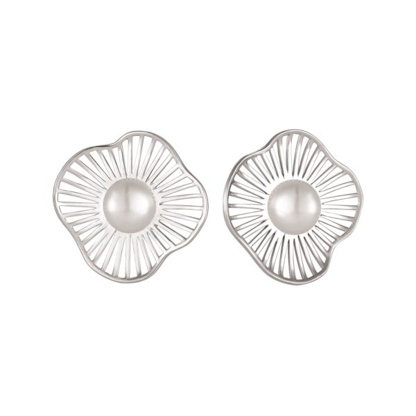 Silver öronproppar blomma av ränder och sötvattenspärla