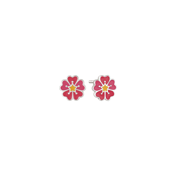 Silverörhängen rosa blomma med 5 hjärtan, gul mitt "Flower of hearts"