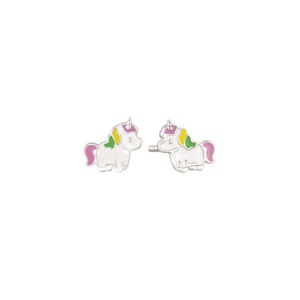 Enhörning i silver med vit, rosa, gul och grön emalj Mått: 7,3 x 7,9 mm