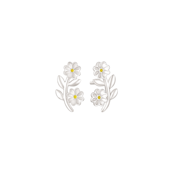 Silverörhänge 2 blommor på gren med blyfri emalj