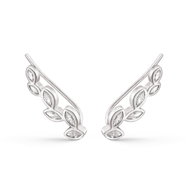Silver öronproppar rodiumpläterade blad med 6 facettslipade cubic zirconia.