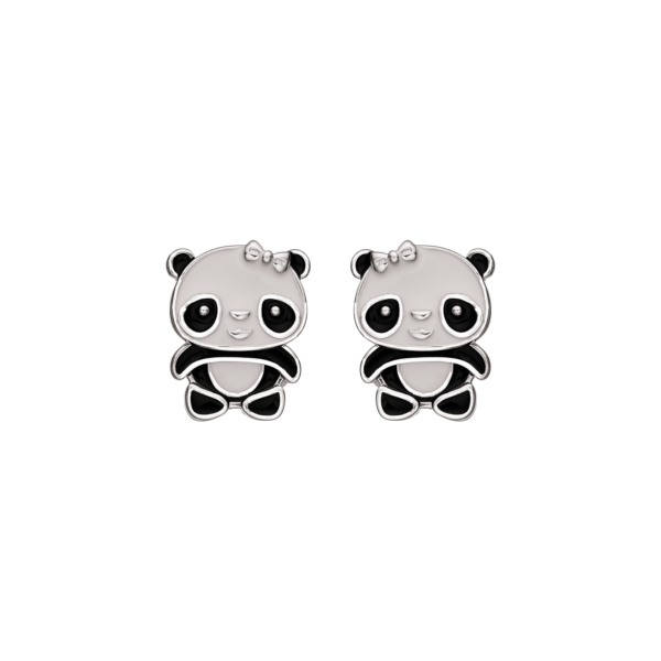 Silverörhänge panda med rosett med/svart/vit blyfri emalj.