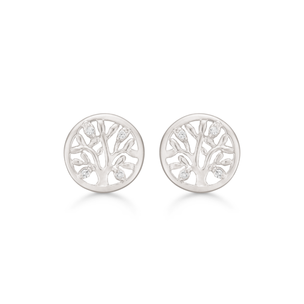 Støvring livets träd örhängen i silver, med zirkonstenar - Ø10 mm