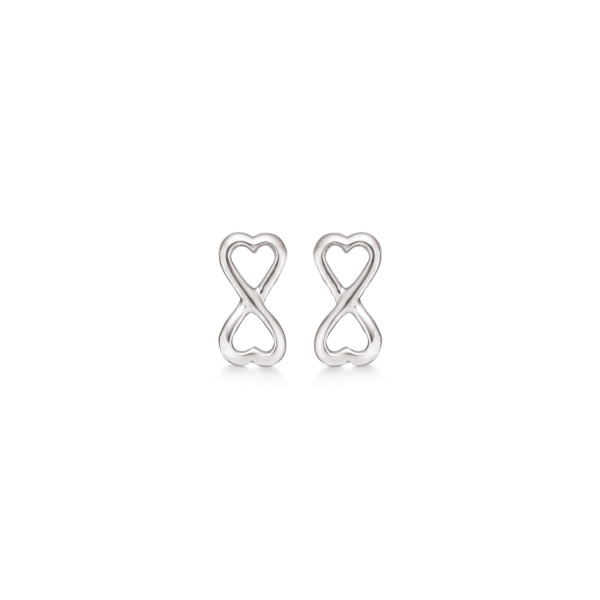 Infinity örhängen silver nitar med evighetstecken av hjärtan i ändarna