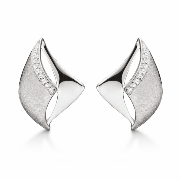 Silver öronklämma rodiumpläterad matt/blank rosett med facetterad zirkon.