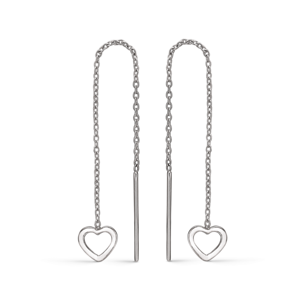 Silverhängande örhängen med hjärta på kedja. Längd 6 cm.