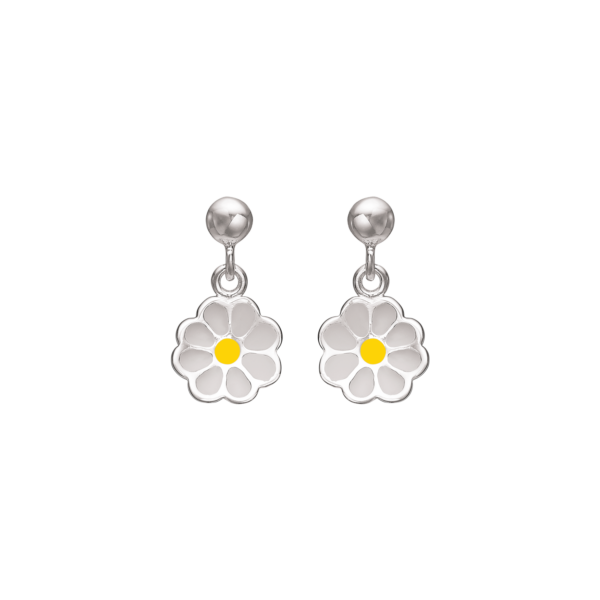 Små prästkrage dinglande örhängen i vit emalj