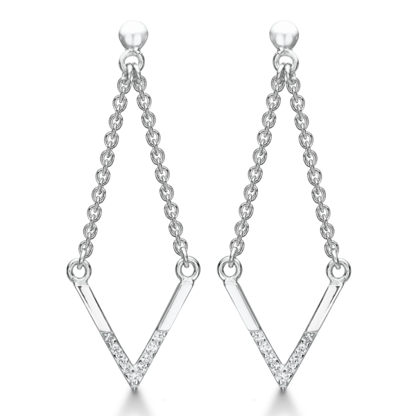 Kedjeörhängen i silver med V- och zirkonstenar