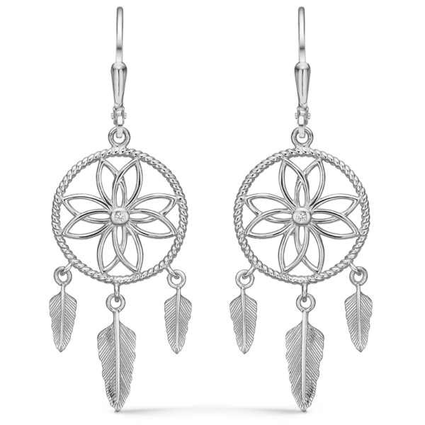 Silverörhänge rodiumpläterad drömfångare med facetterad zirkon