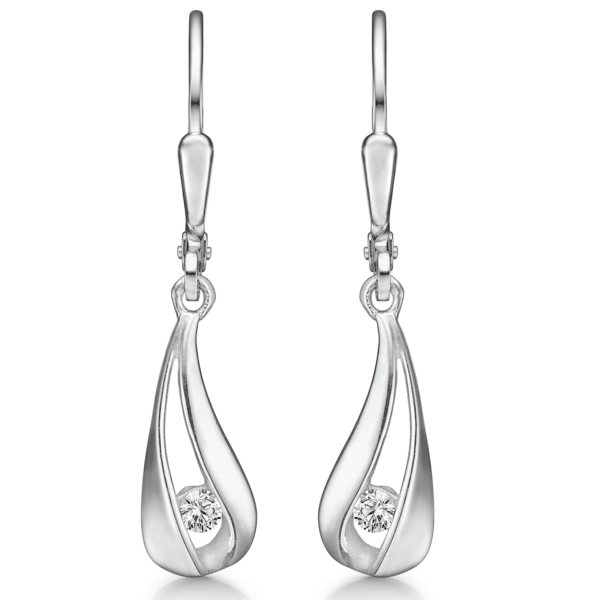 Støvring klassiska hängörhängen i silver, med vita zirkonstenar