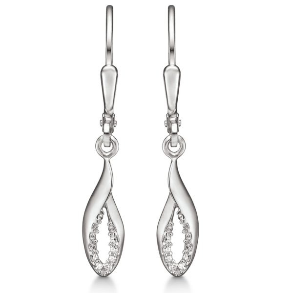 Klassiska dinglande örhängen i silver, med vita stenar