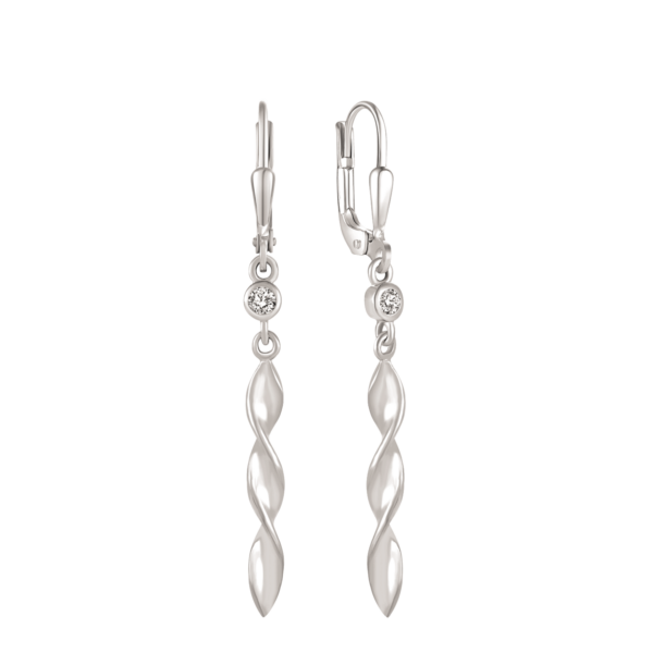 Silver öronhänge vriden sticka med syntetisk cubic zirconia upptill