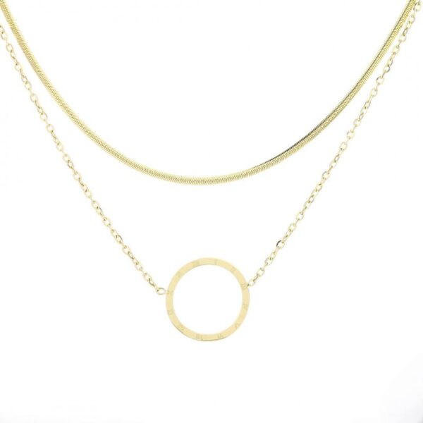 Platt ormhalsband set om 2 med cirkelhänge 14 kt