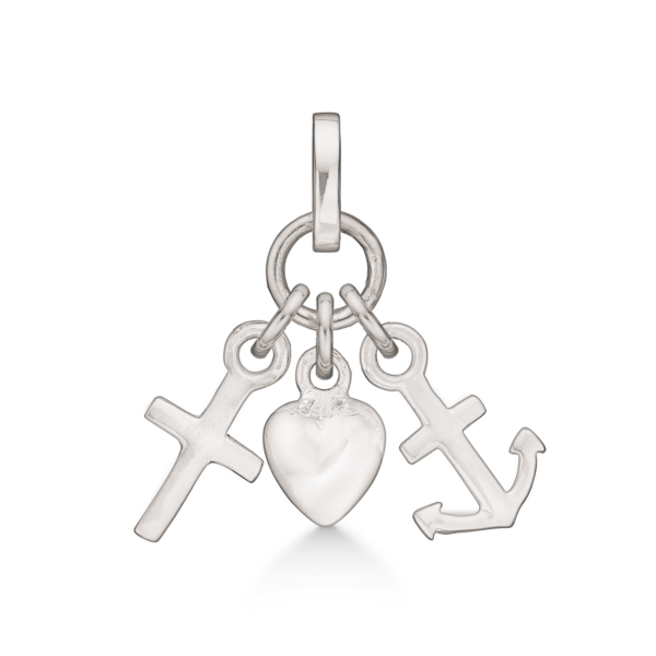 Silverhänge tro, hopp och kärlek. Mått: 5 x 5 mm.