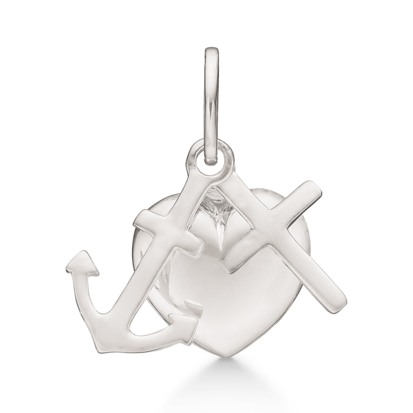 Silverhänge tro, hopp och kärlek. Mått: 13 x 12 mm.