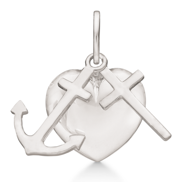 Silverhänge tro, hopp och kärlek. Mått: 15 x 13 mm.