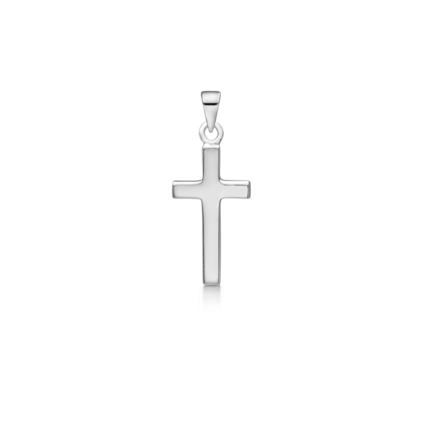 Silverhängande kors. Mått: 10 x 18 mm.