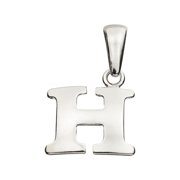 Silverhänge bokstaven H. Mått: 10 mm hög.