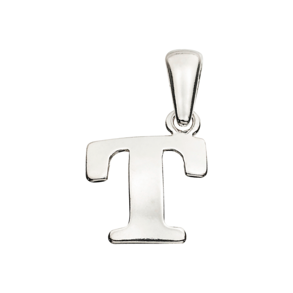 Silverhänge bokstaven T. Mått: 10 mm hög.