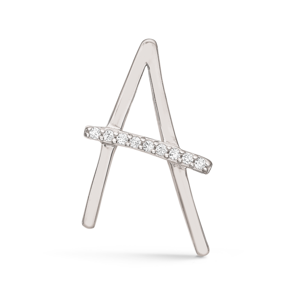Bokstavshänge i Silver A med facetterad zirkon. Mått: 15 x 10 x 4 mm.