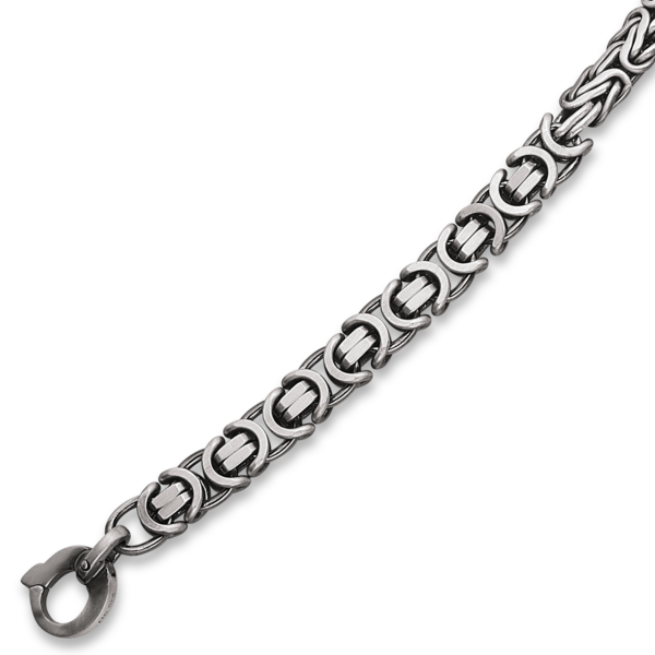 Silverarmband svart Cicle med 2 streck och platt kunglig kedja i mitten Längd 21 cm.